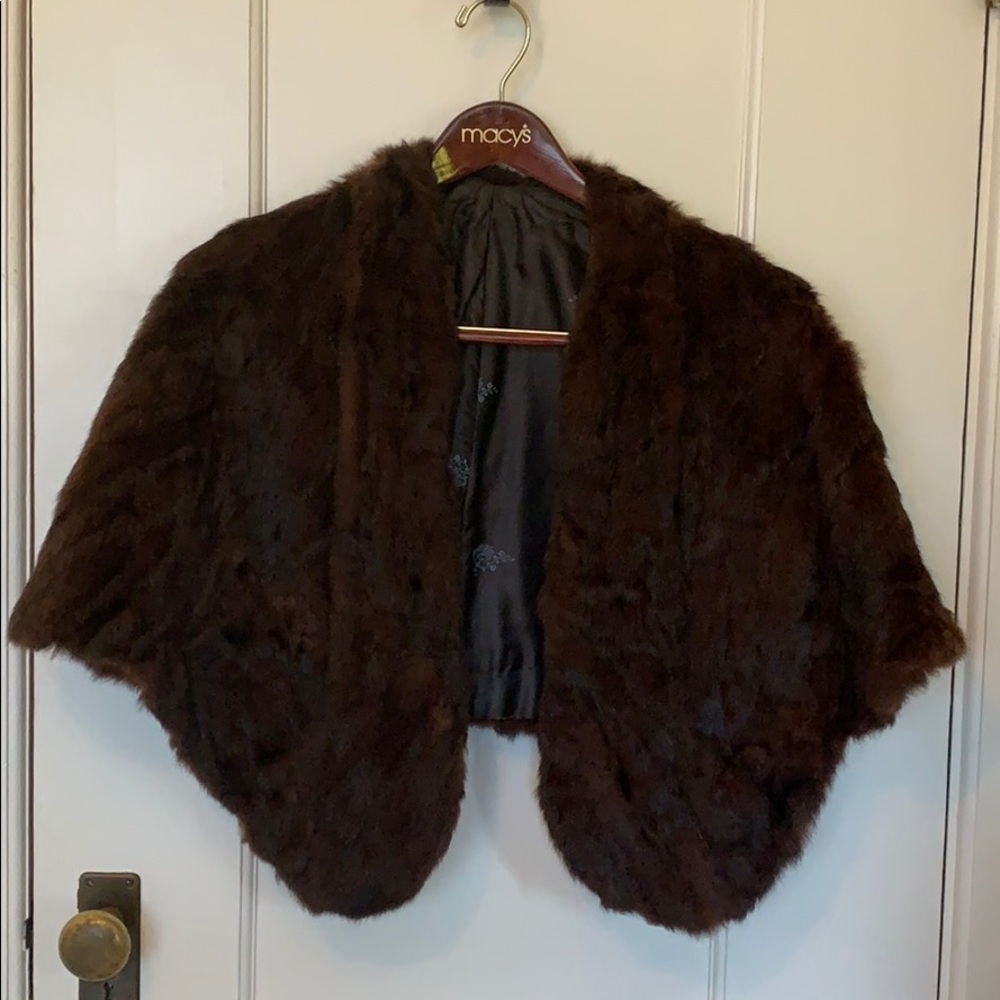 Vintage Fur Shawl with Pockets